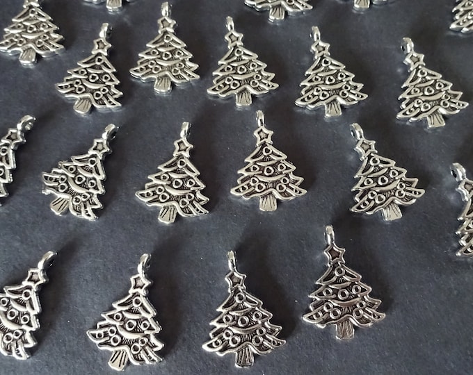 24mm Metal Christmas Tree Pendants, Silver Metal Pendant, Christmas Pendant, Christmas Charm, Xmas Jewelry, Holiday Tree, Winter Theme