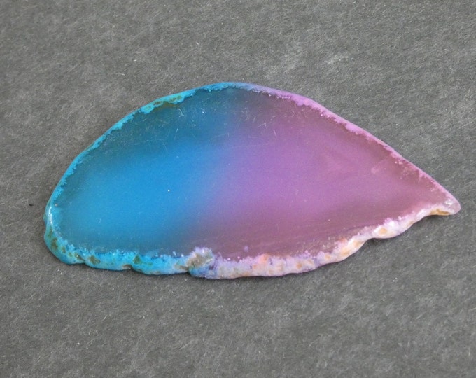 79x44mm Natural Agate Slice Cabochon, Gemstone Cabochon, Dyed, Two Tone Agate Slice, One of a Kind, Only One Available, Unique Agate Nugget