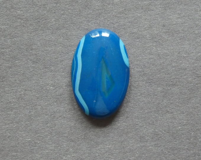 28x18x6mm Natural Striped Agate Cabochon, Banded Agate, Gemstone Cabochon, Oval, Blue, Dyed & Heated, One of a Kind, Only One Available
