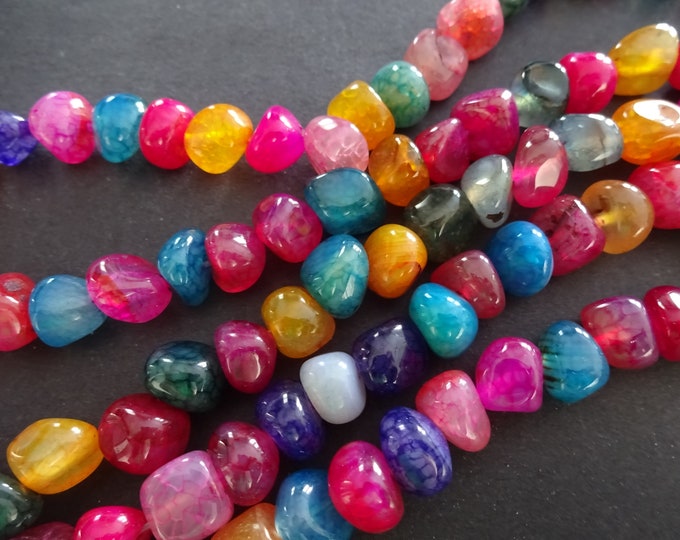 15.5 Inch Strand Natural Dragon Vein Agate 6-11mm Bead Strand, Dyed, Mixed Color, About 51 Beads, Gemstone Beads, Agate Nuggets, Polished