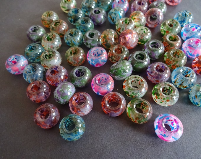 15x10mm Spray Painted Glass Rondelle Beads, Mixed Colors, Colorful Bead, Transparent, Round,  Large Rondelle, Large Hole, Multicolor, Clear