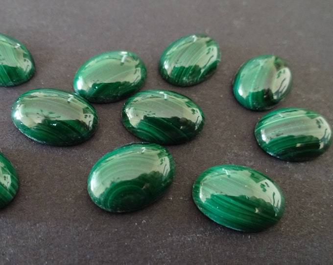 14x10mm Natural Green Malachite Cabochon, Oval Cabochon, Polished Stone Cabochon, Natural Gemstone, Striped Green & Black Malachite Gemstone