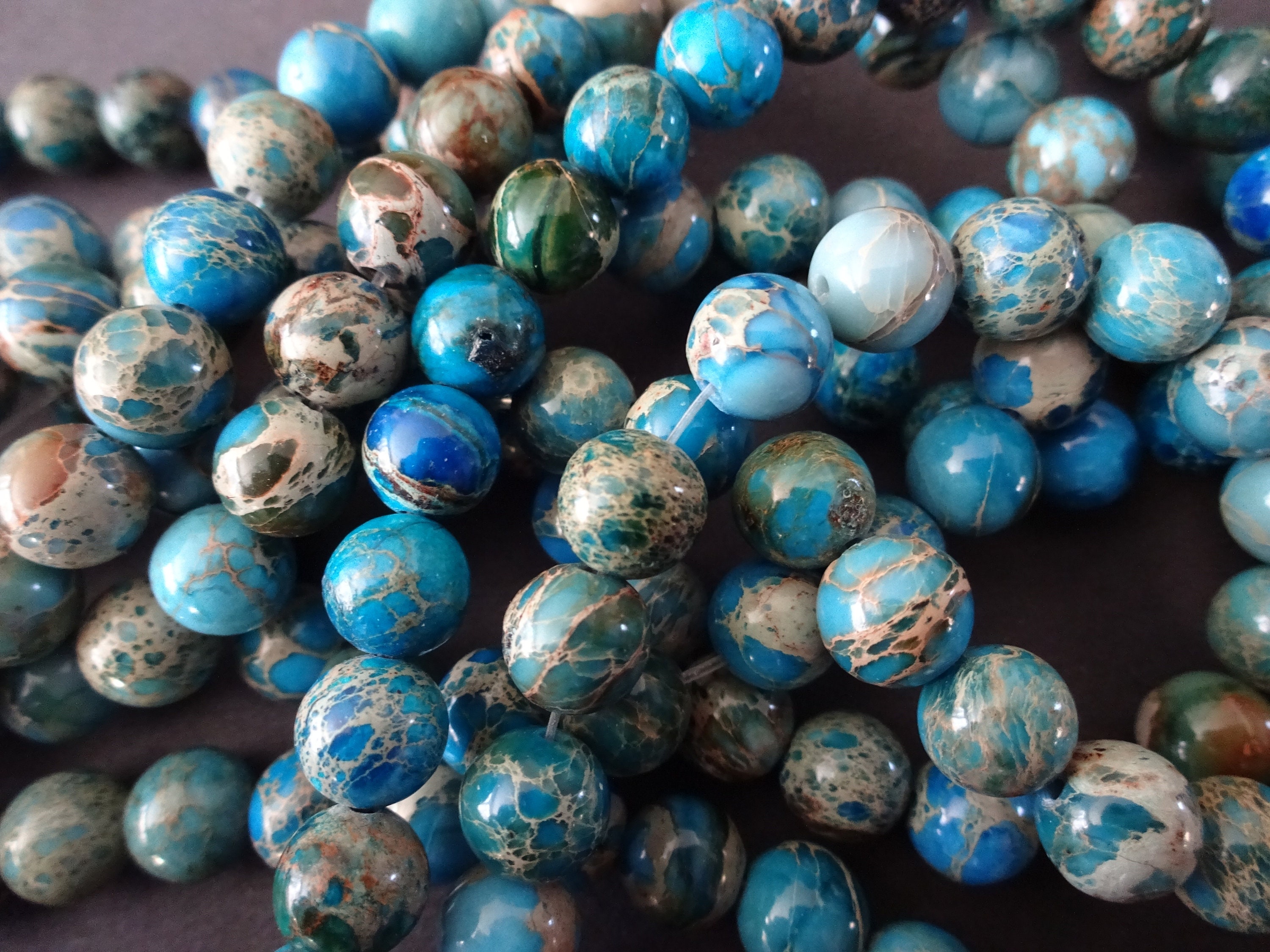 8mm Regalite Blue Ball Beads, Dyed & Heated, 16 Inch Strand, About 51