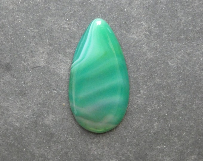 49x24mm Natural Striped Agate Cabochon, Large Teardrop, Green, Dyed, Gemstone Cabochon, Only One Available, Banded Agate Cabochon, Unique