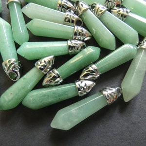 33-40mm Natural Green Aventurine Pendant With Brass, Faceted, Bullet Shaped, Polished Gem, Gemstone Jewelry Pendant, Light Green & Silver