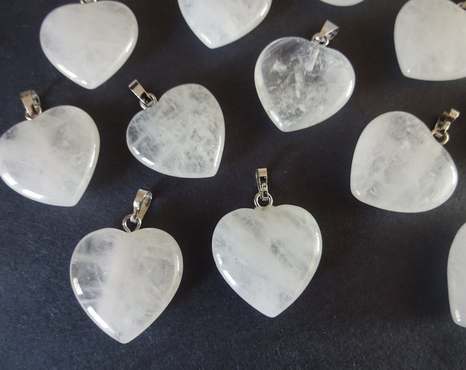 23mm Natural Clear Quartz Pendant With Brass Metal, Heart Pendant, Large Charms, Polished Gemstone Jewelry, Clear Heart, Stone Charm