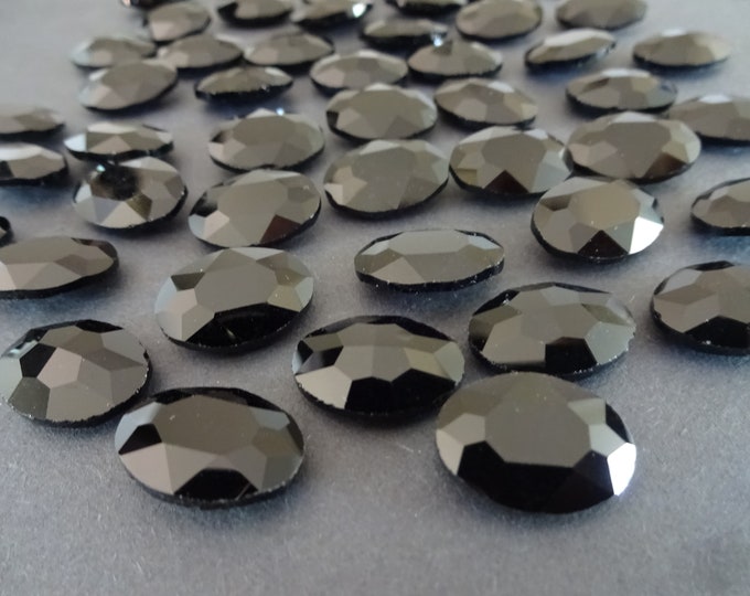 10 Pack of 18x13mm Faceted Rhinestone Oval Cabochon, Oval Rhinestone Cabochon, Faceted, Black Rhinestone, Faceted Rhinestone