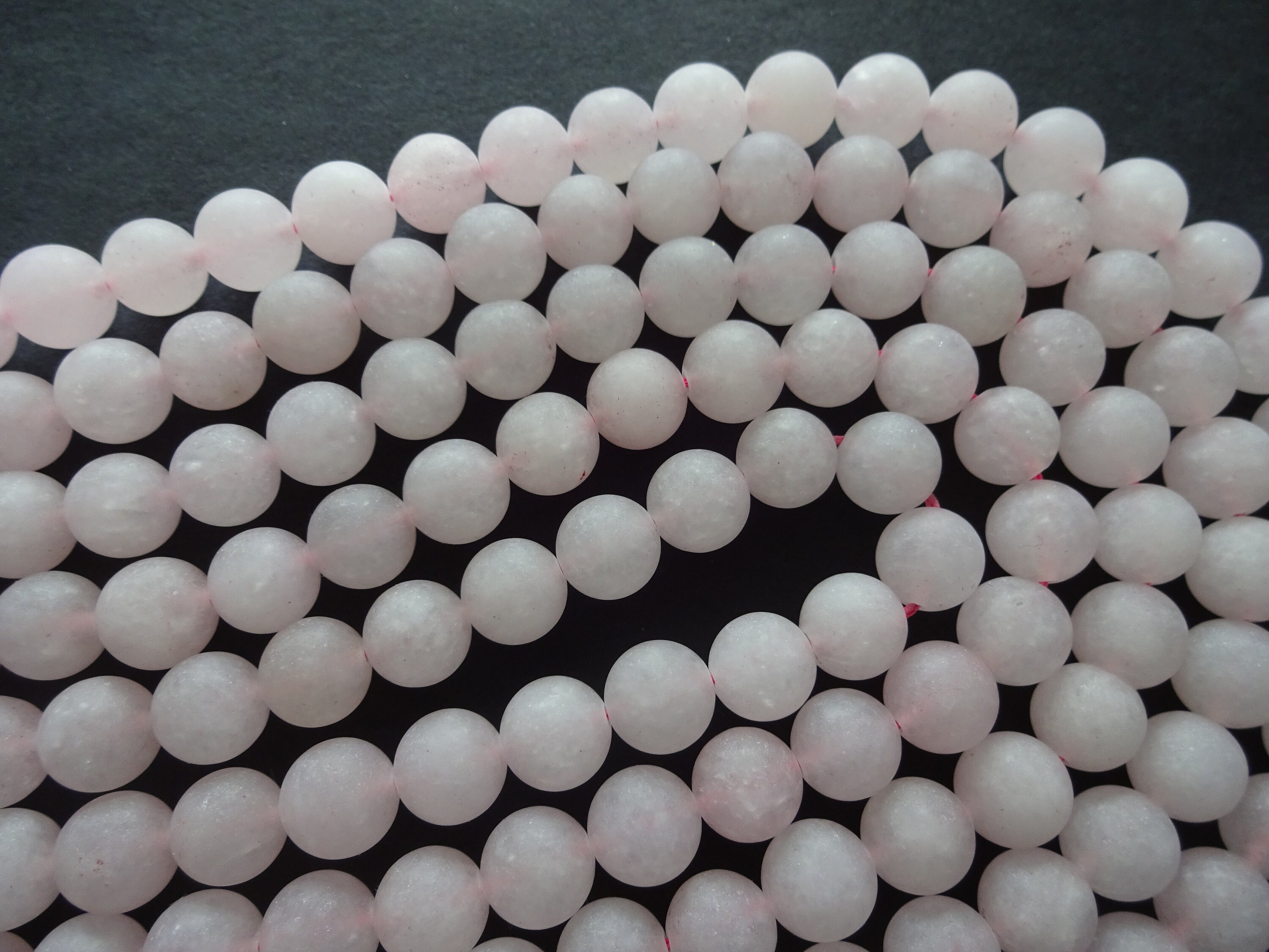thumbnail image 2 of Natural Pink Rose Quartz Round Bead Earrings – Silver Plated Hook – Dangle Drop – Handmade 2 of 5