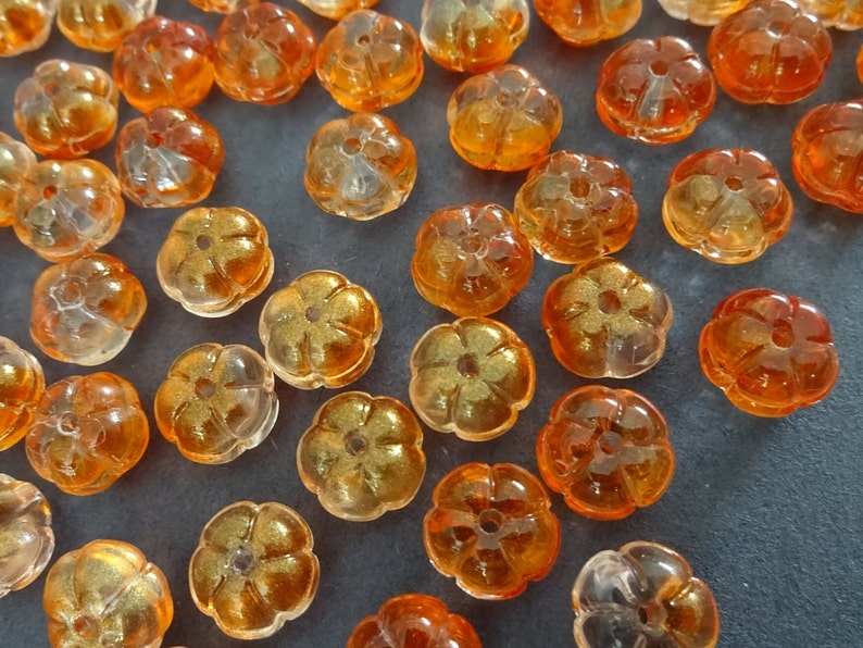 9.5-10mm Glass Pumpkin Beads, Orange Fall Pumpkins, Halloween Bead, Food Bead, Small Glass Beads, Halloween Jewelry, 1.2mm Holes image 3