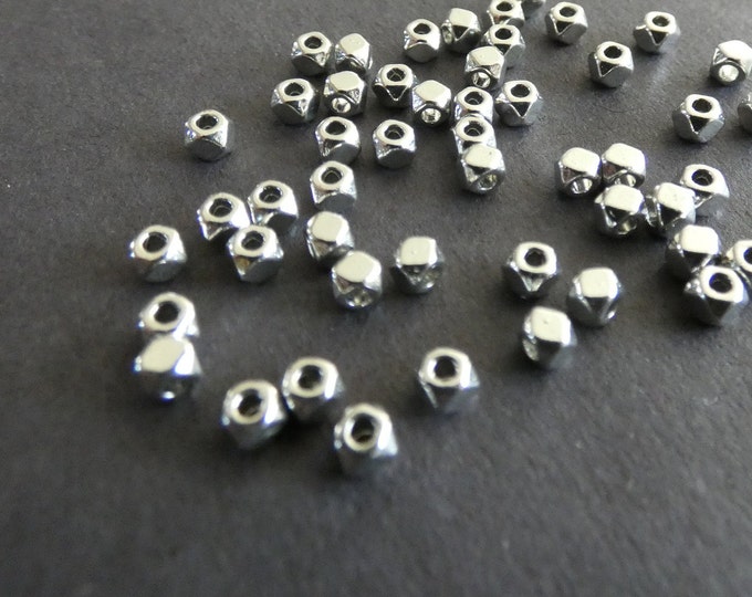 50 PACK 3x2.5mm Alloy Metal Screw Nut Beads, Platinum Silver Color, Tibetan Metal Spacer, Metal Round Tiny Beads, 1mm Hole, Shiny Silver