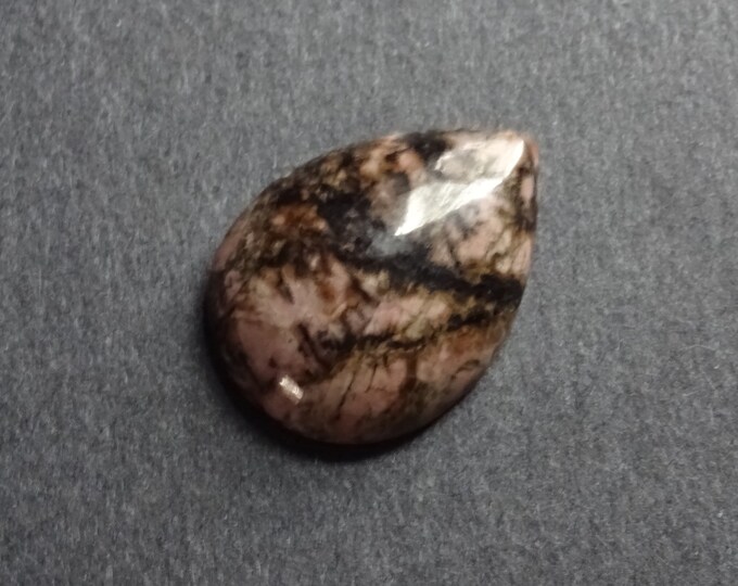 30x22mm Natural Rhodonite Teardrop Cabochon, Black & Pink, One 0f A Kind, Unique, As Seen In Image, Only One Available, Pink Mineral Cab