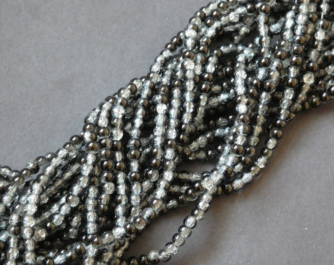 31 Inch 4mm Strand Crackle Glass Bead Strand, About 200 Beads Per Strand, Ball Bead, Round, Semi Transparent, Black Ball Bead, Spray Painted