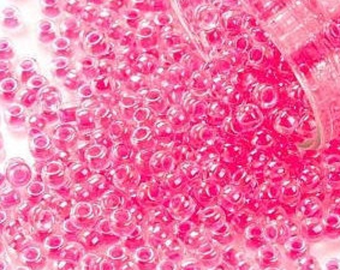 8/0 Toho Seed Beads, Translucent Luminous Neon Pink (978), 10 grams, About 220 Round Seed Beads, 3mm with 1mm Hole, Translucent Finish