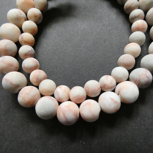 15.5 Inch 6-8mm Natural Netstone Ball Beads, About 47-63 Beads, Frosted Orange Gemstone Bead, Natural Stone, Round Bead, Marbled, Unfinished