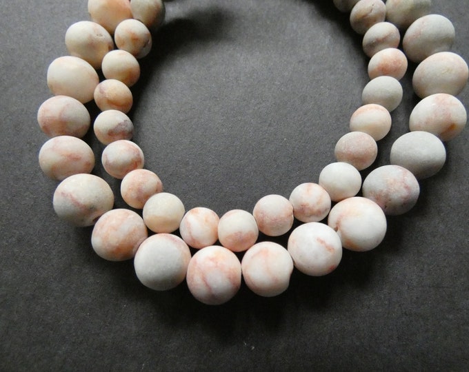 15.5 Inch 6-8mm Natural Netstone Ball Beads, About 47-63 Beads, Frosted Orange Gemstone Bead, Natural Stone, Round Bead, Marbled, Unfinished