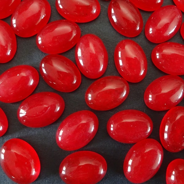 14x10mm Natural White Jade Gemstone Cabochon, Dyed, Red Oval Cab, Polished Gem Cabochon, Natural Stone, Jade Stone, Colored Red Jade