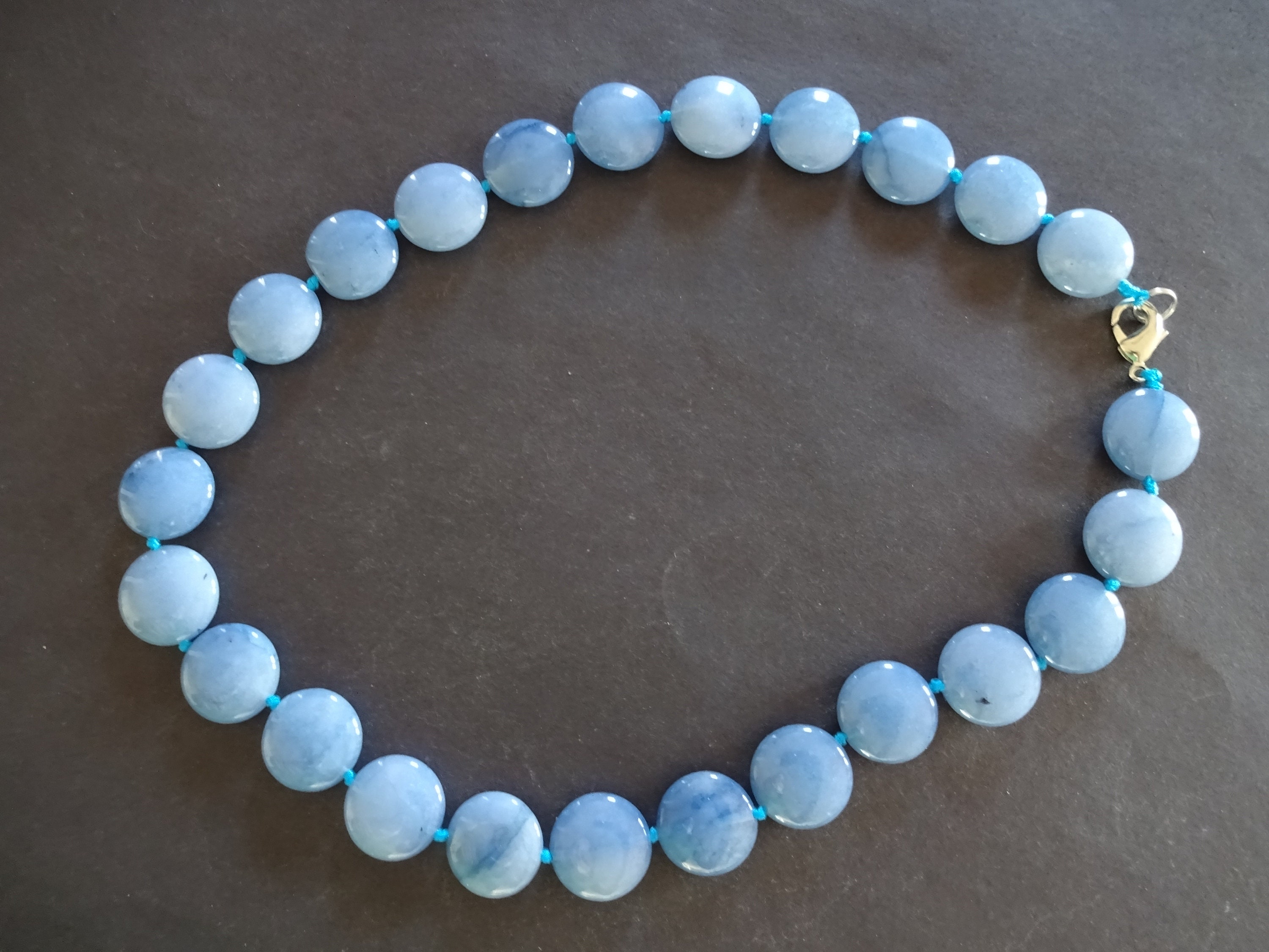 Natural Aquamarine Bead Necklace, Dyed, 18-18.5 Inch Long, 16mm Flat ...