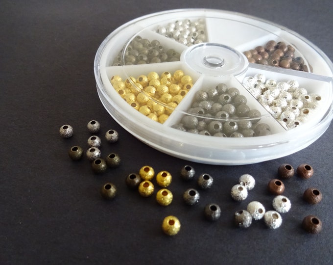 350+ Stardust Ball Beads, 4mm Brass Bead, 6 Colors, With Organizer, Spacer Beads, Stardust Spacer, Round Bead, Bead Kit, Bead, Sparkle