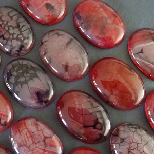 35x25mm Natural Dragon Veins Agate Gemstone Cabochon, Dyed, Oval Cabochon, Polished Gem, Dark Red Cabochon, Natural Gemstone, Agate Stone