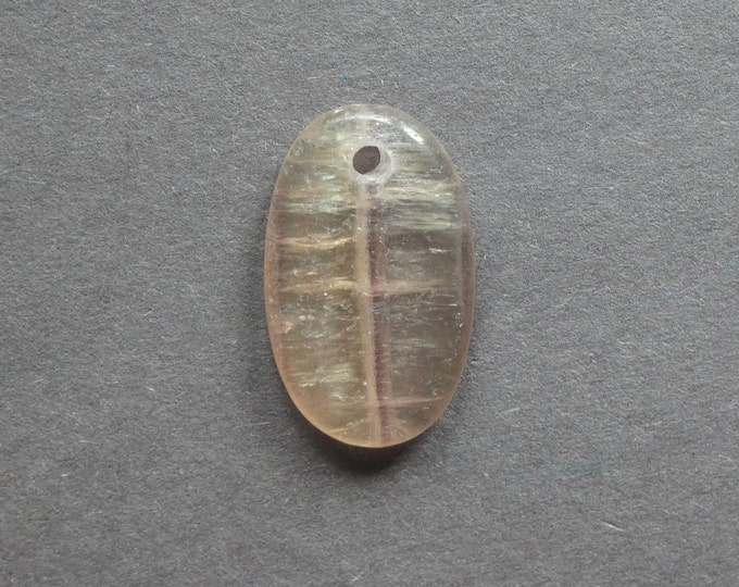 31x18mm Natural Fluorite Pendant, Gemstone Pendant, Large Oval, One of a Kind, Clear & Purple, Unique Fluorite Charm, Only One Available