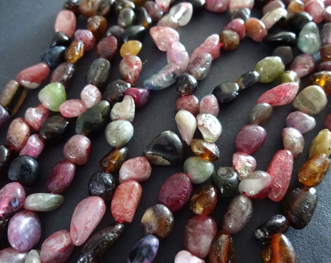 15 Inch 8-12mm Natural Tourmaline Bead Strand, About 47 Pieces, Nugget Beads, Pink and Green Stone, Gems, Mixed Shape and Size, Polished