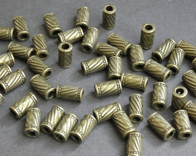 50 PACK 11mm Metal Tube Beads, Rope Design, Twist Design, Column Bead, Metal Tubes, Antiqued Basic Tube, Simple Bead, Tibetan Style, Bronze