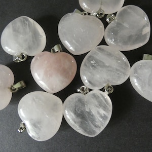 27-29mm Natural Rose Quartz Pendant With Alloy Metal, Heart Pendant, Large Charms, Polished Gemstone Jewelry, Pink Heart, Stone Charm