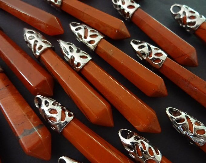57-63mm Natural Red Jasper Pendant, Brass Finding, Faceted Bullet, Polished, Gemstone Jewelry Pendant, Crystal Charms, Jasper Charm