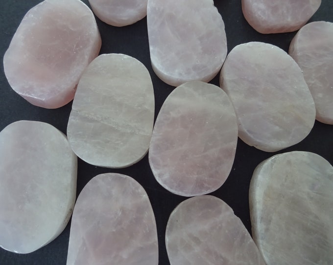 35mm Natural Rose Quartz Pendant, Side Drilled, Oval Pendant, Light Pink, Polished Gem, Natural Gemstone Component, Stone Charm, 2mm Hole