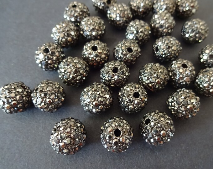 10mm Alloy Metal Rhinestone Ball Beads, Gray Beads, Clear Glass Rhinestones, 10mm Beads, 2mm Hole,  European Style Chic Rhinestone Bead