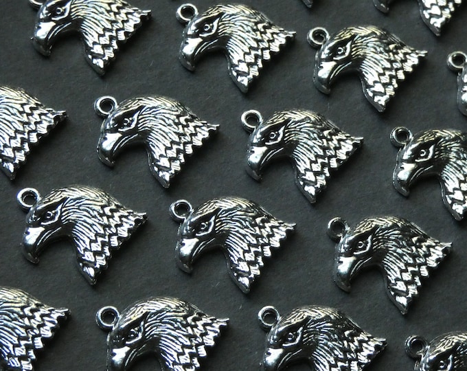 22mm Large Eagle Head Pendants, Antiqued Silver Color, Alloy Metal Pendants, Metal Charm, Animal Focals, Birds, Detailed Eagle, 4th of July