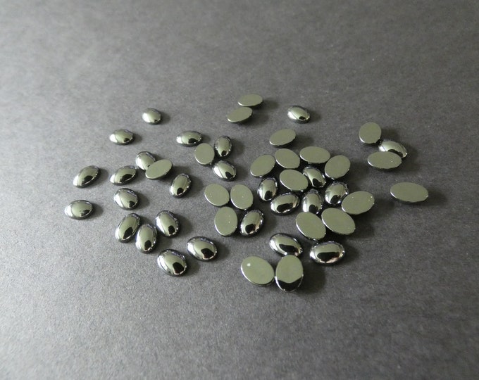 7x5mm Synthetic Hematite Cabochon, Oval Cabochon, Non Magnetic, Metallic, Dark Silver Color, Mineral Stone Jewelry, Industrial, Reflective