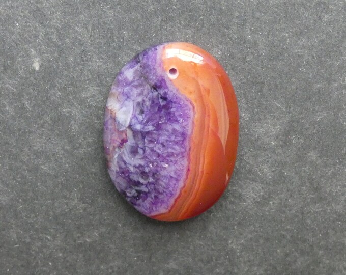 46x33mm Natural Crackle Agate Pendant, Gemstone Pendant, Purple & Orange Pendant, Dyed, Large Oval Pendant, One of a Kind,Only One Available