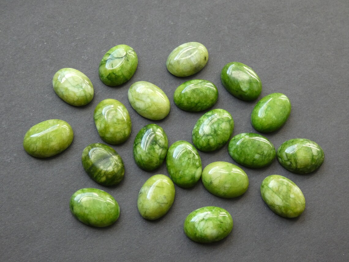 18x13mm Natural White Jade Dyed Gemstone Cabochon Green Oval | Etsy