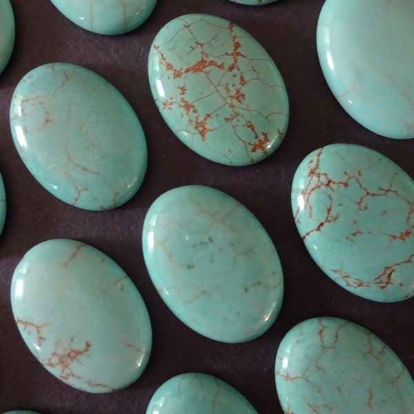 25x18mm Natural Howlite Dyed Cabochon, Blue Oval Gemstone Cabochon, Polished Gem, Large Stone Cabochon, Howlite Crystal, Turquoise Blue