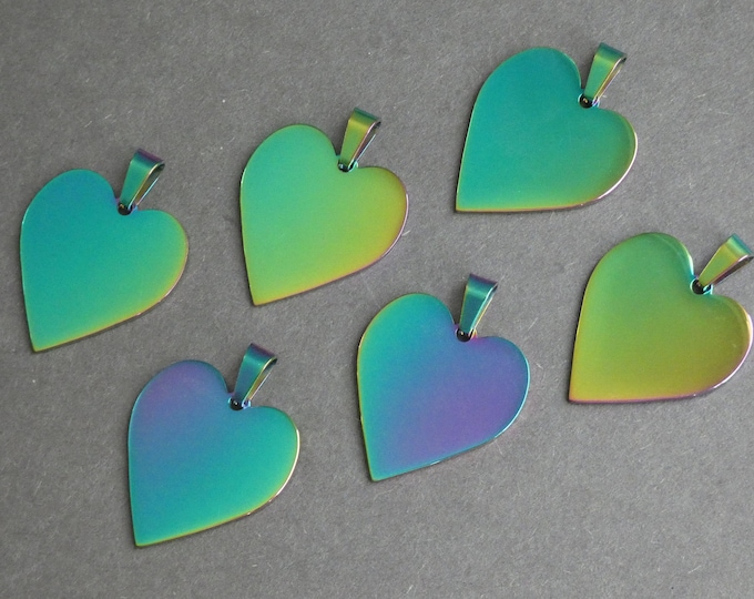 25mm 304 Stainless Steel Heart Tag Pendant, Multi Color Pendant, Etched Metal Pendant, Stainless Steel, Rainbow Metal, Oil Slick, Heart