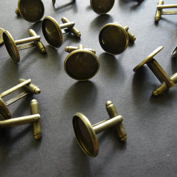 25.5x18mm Cufflink Settings, For 16mm Cabs, Cuff Finding, Antiqued Bronze, 16mm Tray, Men's Cufflink, Cabochon Casting, Men's Stone Cufflink