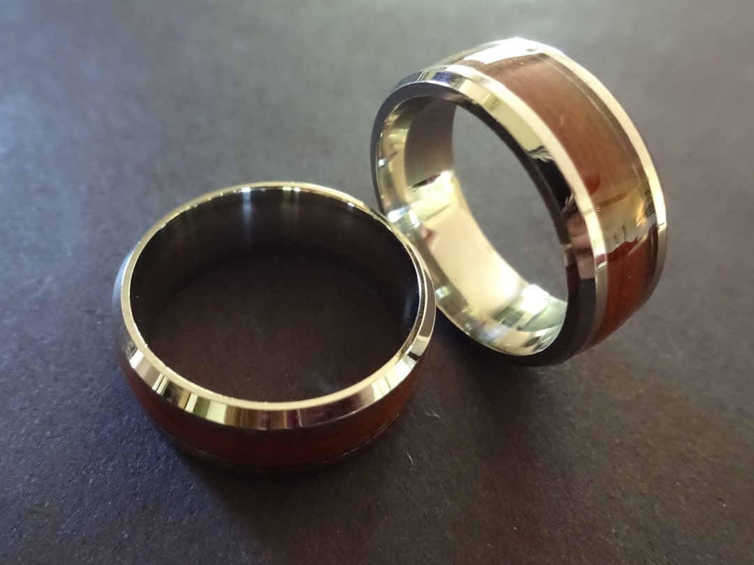Titanium and Wood Design Inlay Ring, Handcrafted Titanium Band, Silver ...