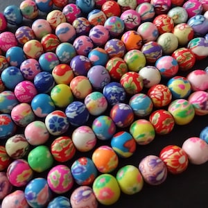 16 Inch 8mm Polymer Clay Ball Bead Strand, About 50 Beads, 8mm Round Clay  Beads, Mixed Colors, Floral Patterns, Flower Design, Mixed Lot 