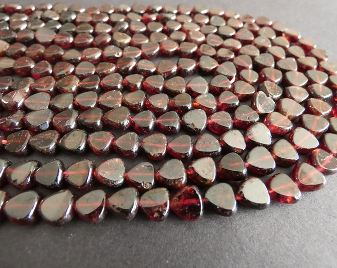 15 Inch Strand Natural Garnet 7-8mm Teardrop Beads, Dyed,  About 58 Beads, Flat Teardrop, Deep Red Garnet, Natural Stone, Polished, Hand Cut