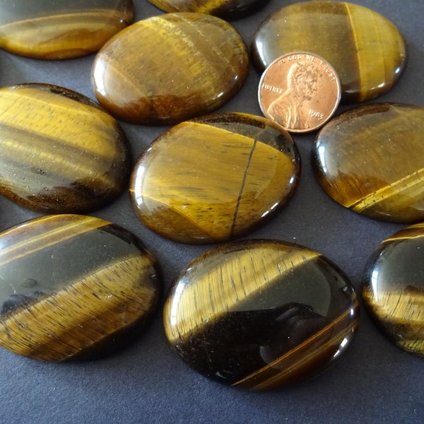 40x30mm Natural Tiger Eye Gemstone Cabochon, Oval Cabochon, Polished Gem, Large Cabochon, Natural Gemstone, Polished, Natural Tigereye