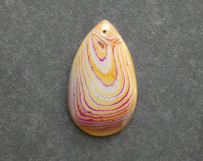 48x28mm Natural Brazilian Agate Pendant, Gemstone Pendant, One of a Kind, Large Teardrop, Yellow and Pink, Dyed, Only One Available, Unique