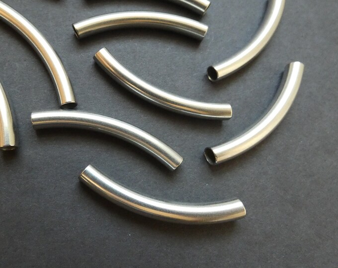 5 PACK of 40mm Stainless Steel Long Tube Beads, Curved Tube Beads, 3.5mm Hole Tube Beads, Stainless Steel Curved Tube Beads, Long Curved