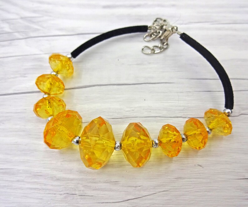 Beaded Adjustable Bracelet Handmade Yellow Faceted Large Bead Bracelet Beaded Jewelry Handcrafted Vibrant Jewelry Extender Chain