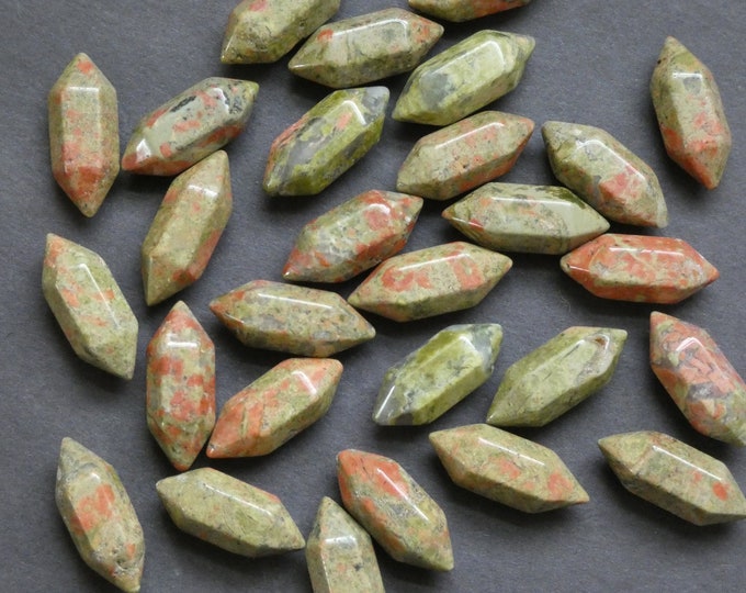 20x8mm Natural Unakite Bullet, Undrilled, Bullet Shape, Stone Jewelry, No Hole, Polished, Wire Wrapping Unakite Crystal, Green and Pink