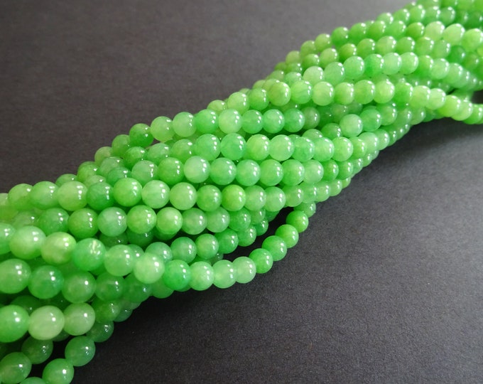 4mm Natural Yellow Jade Beads, Dyed Jade Ball Beads,15.75 Inch Strand Of About 95 Beads, Gemstone Bead, Drilled Stone, Lime Green Gem