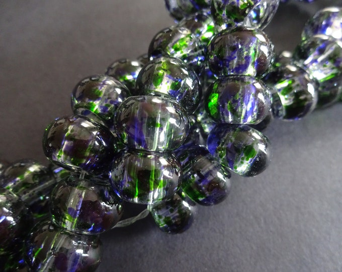 15x10mm Spray Painted Glass Beads, Rondelle, Colorful Bead, Clear, Purple and Green, Transparent, Round, Colored, Large Rondelle, Large Hole