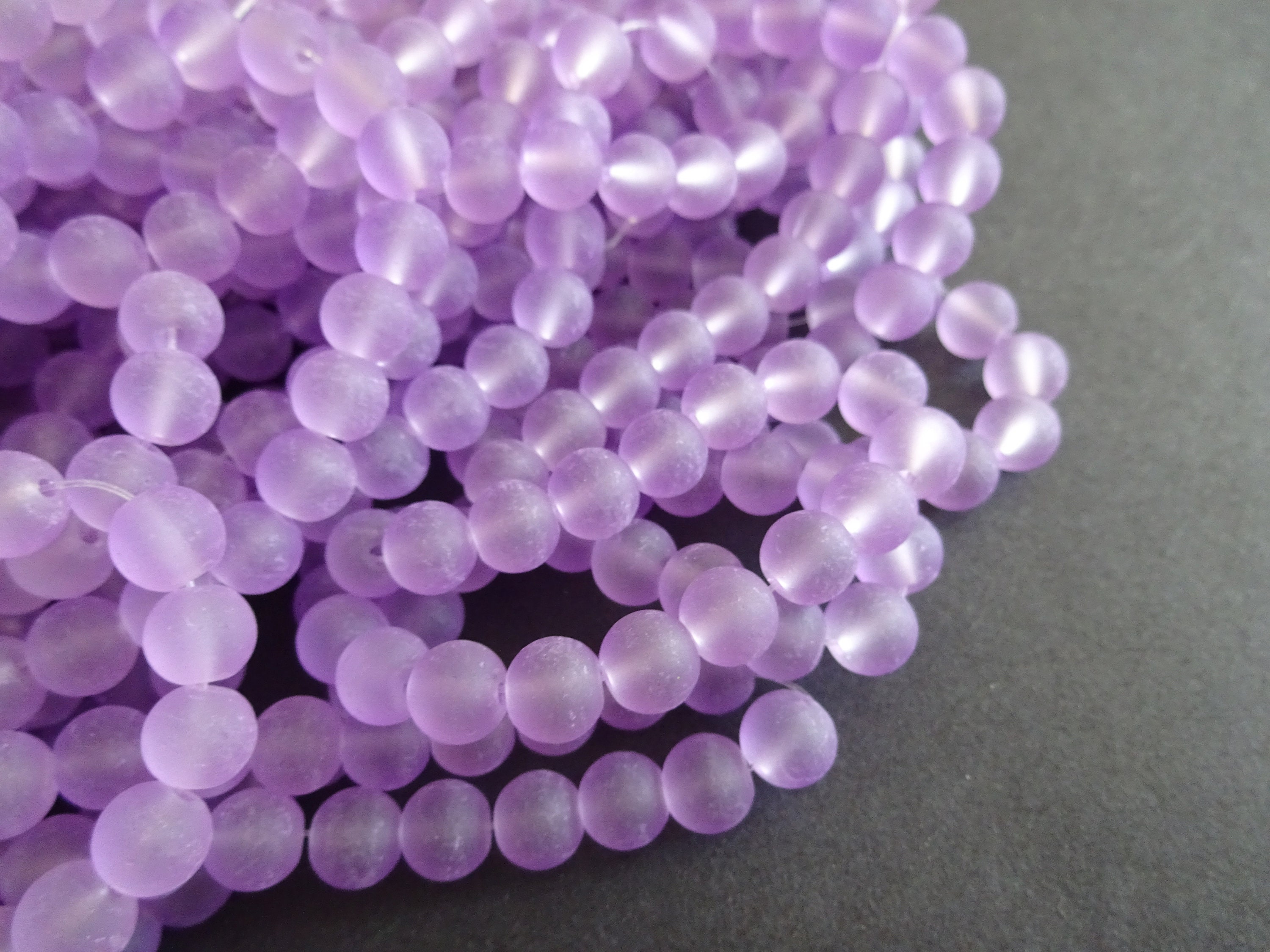 31 Inch Strand Purple Glass Frosted Beads, 8mm Pastel Bead, Light