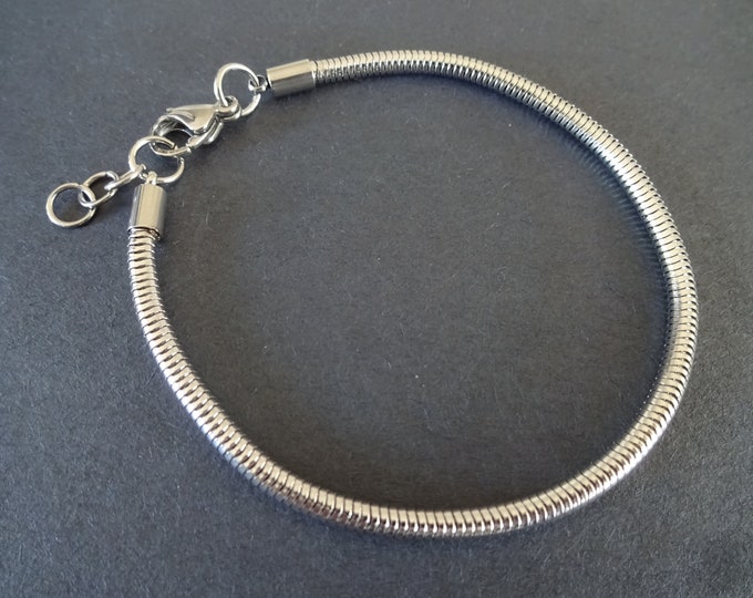 304 Stainless Steel Snake Chain Bracelet With Clasp, 8 1/8 Inch, Silver Color, Lobster Claw Clasp, Minimalist Chain, Add Your Own Charms!
