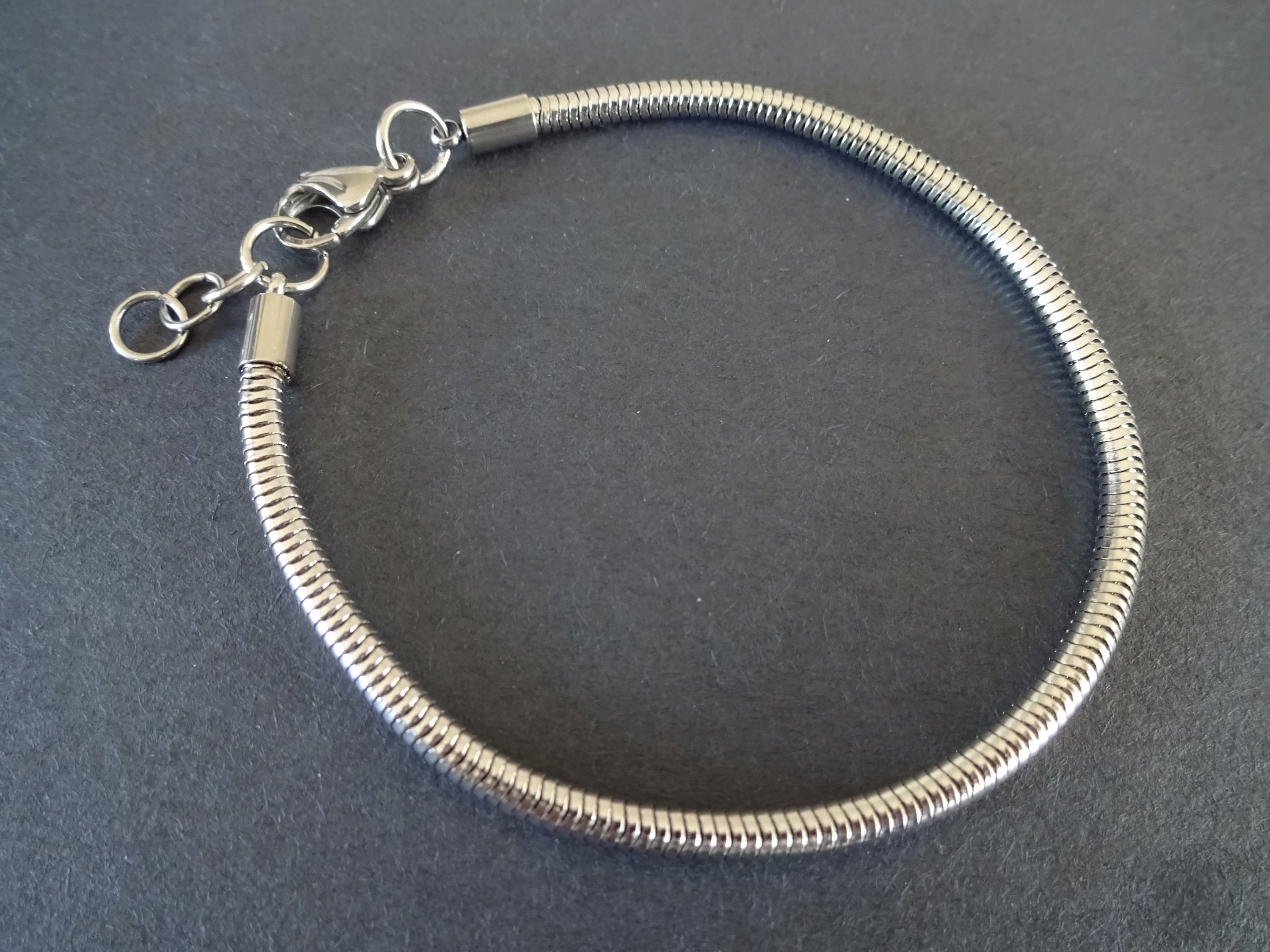 304 Stainless Steel Snake Chain Bracelet With Clasp, 8 1/8 Inch, Silver